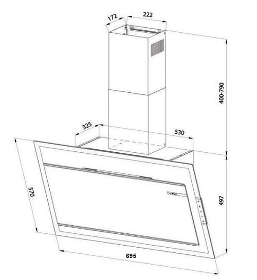 kích thước máy hút mùi áp tường tuần hoàn Eurosun EH-70CN78W