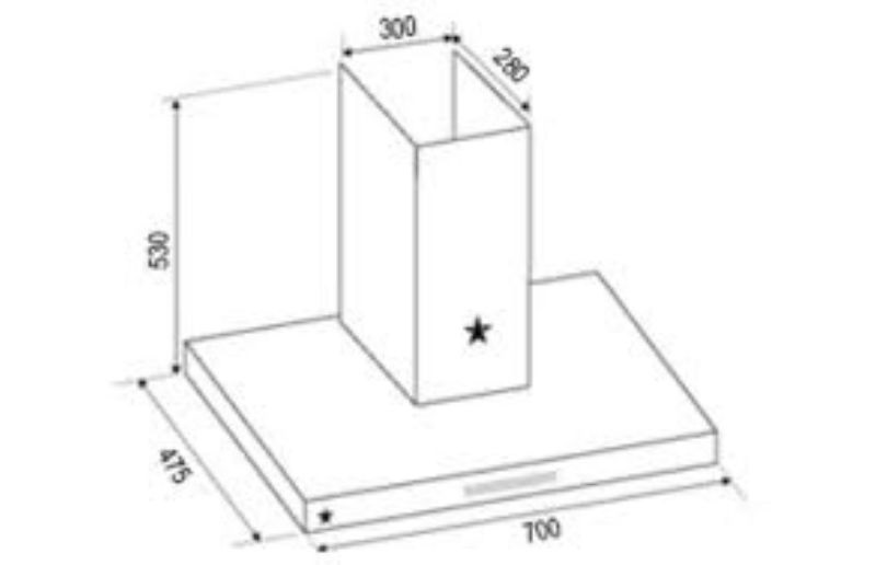 Kích thước máy hút mùi áp tường tuần hoàn Pramie TT32-700 Air
