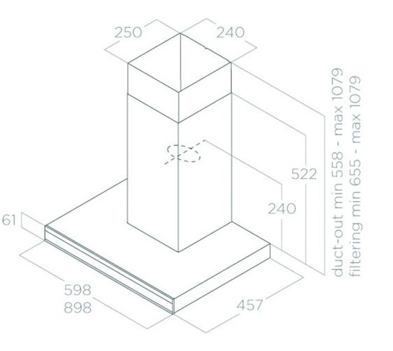 Kích thước máy hút mùi áp tường Elica ADÉLE BL MAT/A/60 PRF0167318 