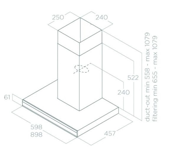 Kích thước máy hút mùi áp tường Elica ADÉLE BLIX/A/90 PRF0167315