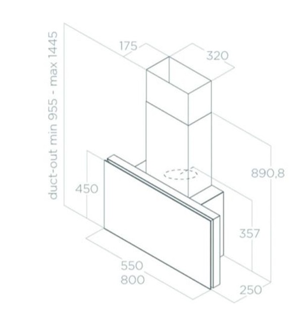 Kích thước máy hút mùi áp tường Elica PLAT WH/F/55 PRF0165707