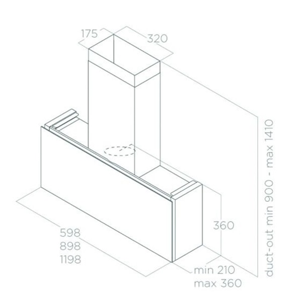 Kích thước máy hút mùi áp tường Elica RULES DEKT/F/60 PRF0163755