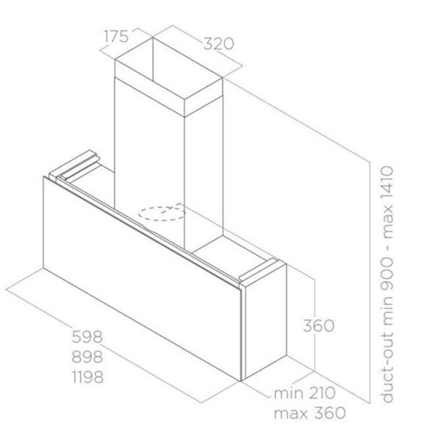 Kích thước máy hút mùi áp tường Elica RULES BL/F/90 PRF0163751