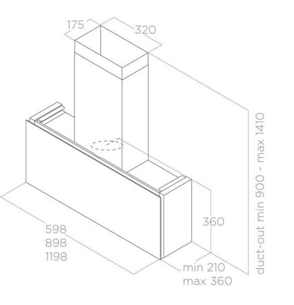 Kích thước máy hút mùi áp tường Elica RULES BL/F/120 PRF016375