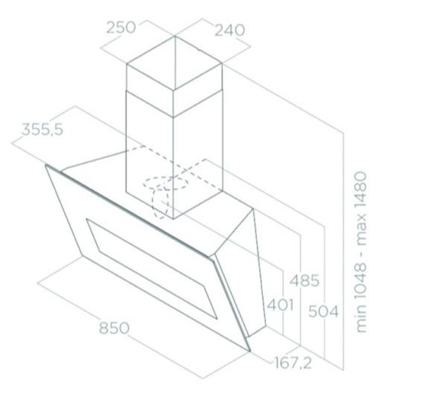 Kích thước máy hút mùi áp tường Elica BLOOM-S WH/A/85 PRF0164490