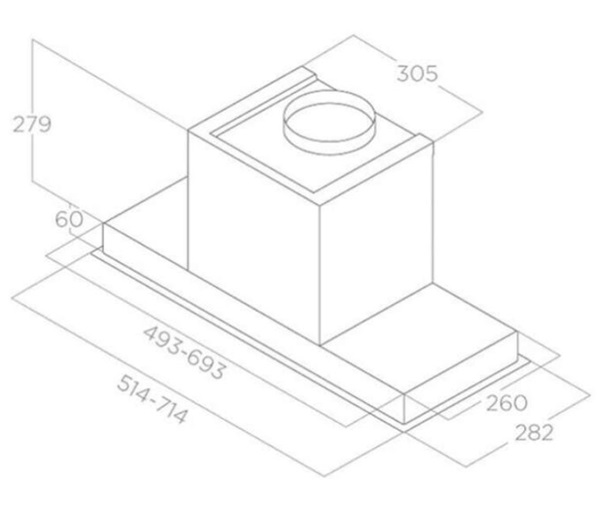 Kích thước máy hút mùi âm tủ Elica HIDDEN 2.0 IX/A/60 PRF0092333A