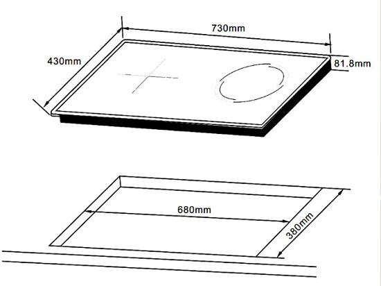 kích thước của bếp từ kết hợp hồng ngoài Hafele HC-H7321B 536.61.856