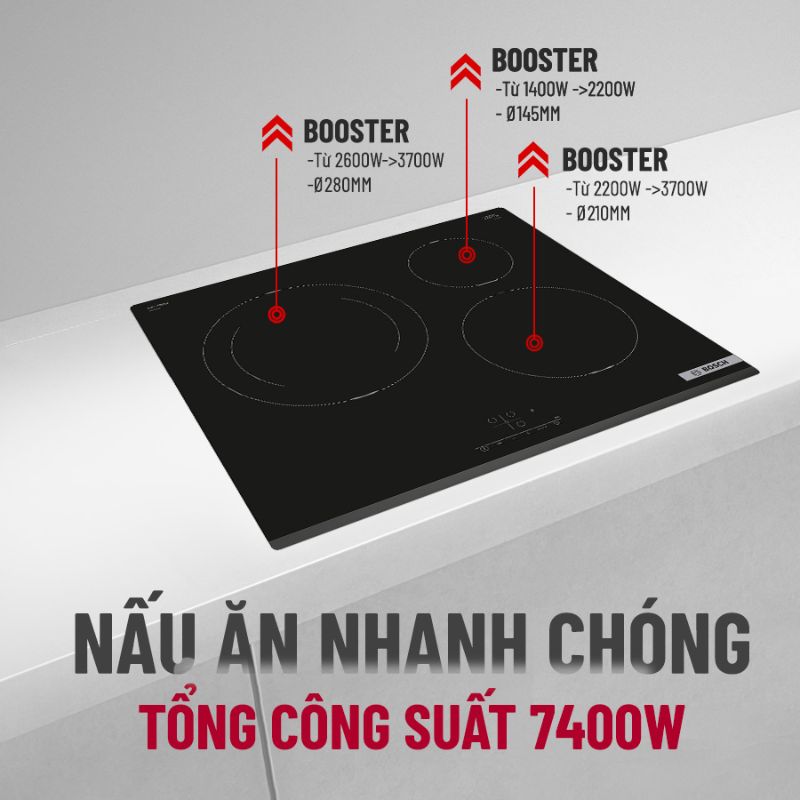 Tiện ích bếp từ Bosch 3 vùng nấu PIJ631BB5E lắp âm