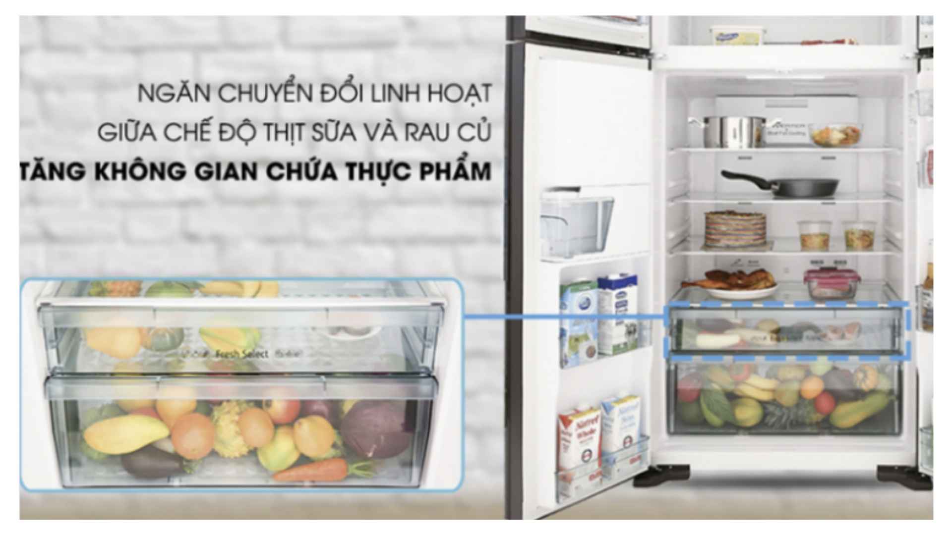 Ngăn chuyển đổi Tủ lạnh Hitachi Inverter 540 lít R-FW690PGV7X GBW