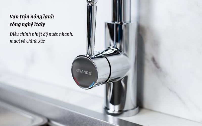 Vòi rửa chén nóng lạnh GrandX GXF05 van trộn nước công nghệ Italy