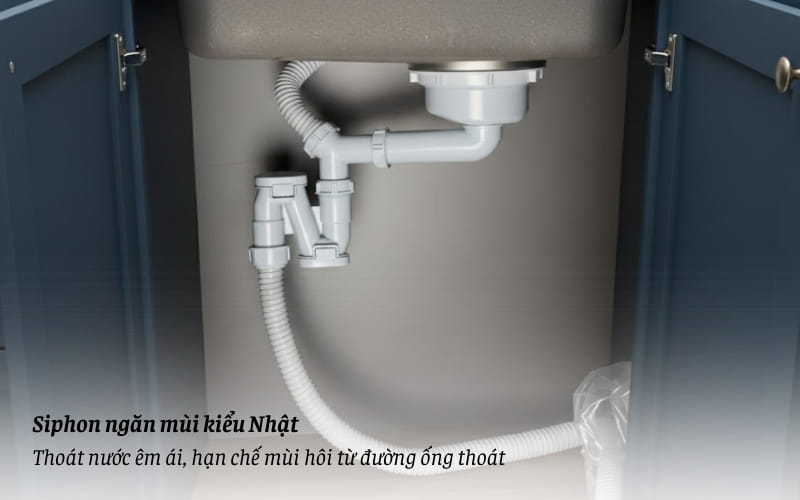 Chậu rửa bát GrandX GX7848JP bộ siphon kiểu Nhật thoát nước êm ngăn mùi hiệu quả