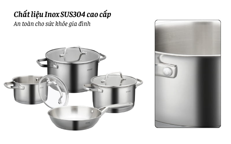 Bộ nồi chảo Grandx GX605 NOBLE chất liệu inox 304 bền bỉ an to&agrave;n sức khỏe