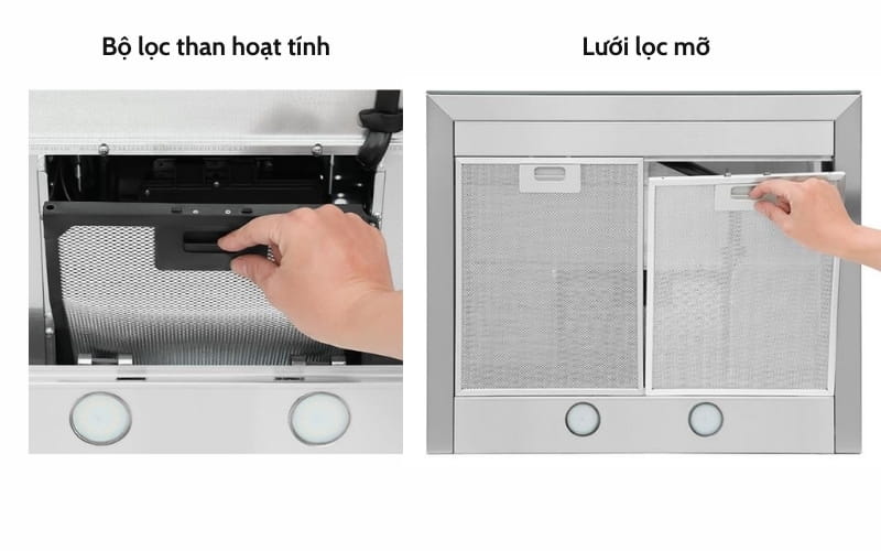 Máy hút mùi áp tường Bosch DWB67BK61T kèm 2 tấm lưới lọc mỡ và lọc than hoạt tính