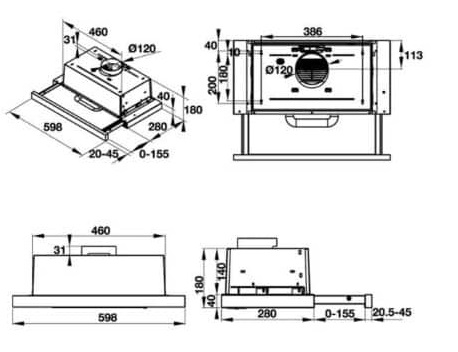 Kích thước máy hút khử mùi âm tủ dạng kéo Hafele HH TI60D 539.81.083