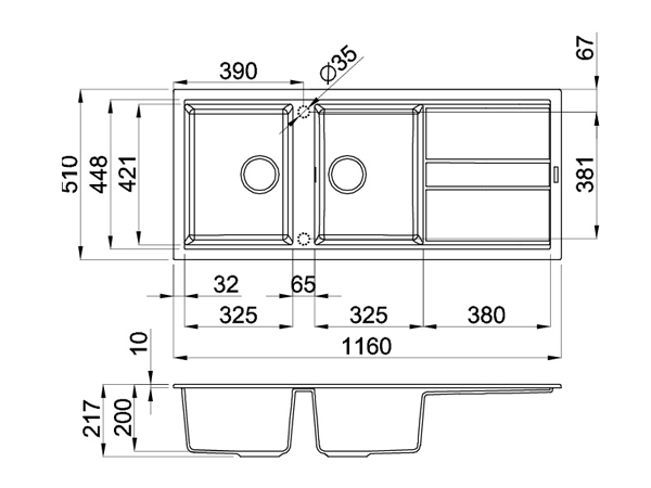 kích thước Chậu đá Malloca NERO K-50040 ( NANO)