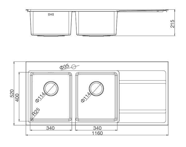 kích thước Chậu rửa chén bát Malloca MS 7818