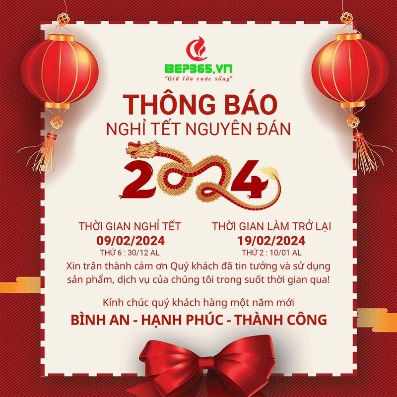 Hệ thống Bếp 365 - Thông báo Lịch nghỉ Tết Nguyên Đán 2024