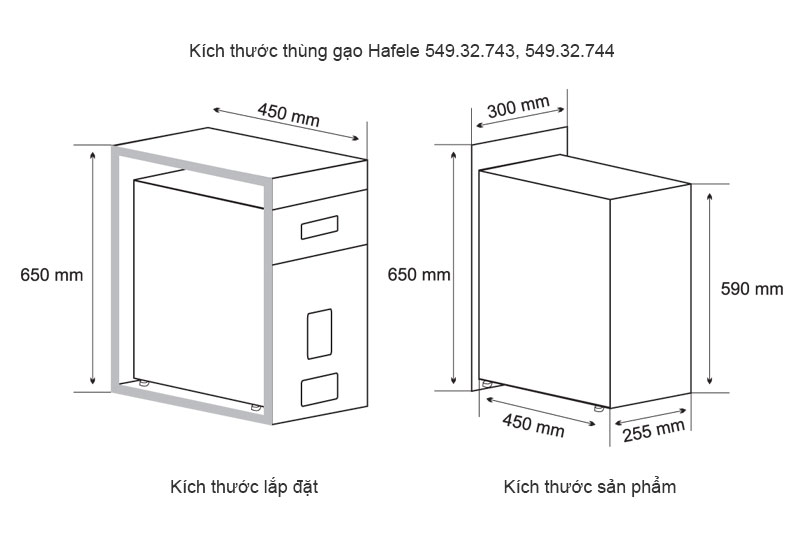 Kích thước chuẩn của thùng gạo Hafele