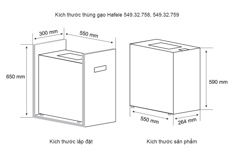 Kích thước thùng gạo Hafele 549.32.758