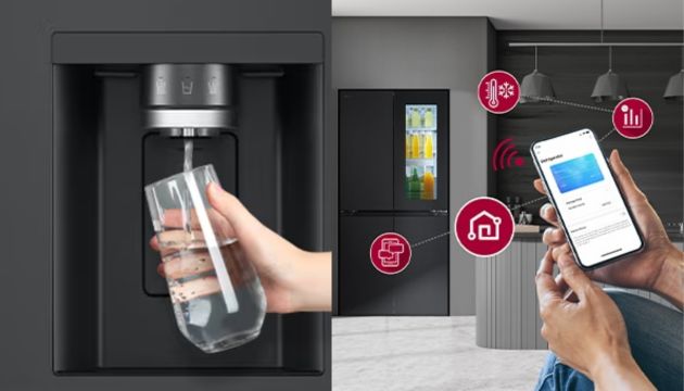 Tủ lạnh LG LFI50BLMAI có tính năng lấy nước bên ngoài và kết nối được với LG ThinQ