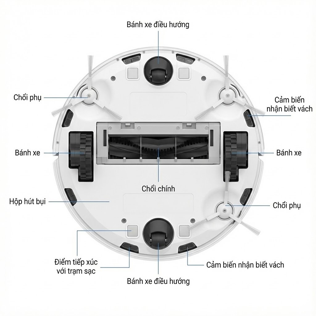 Cấu tạo mặt dưới robot hút bụi Samsung