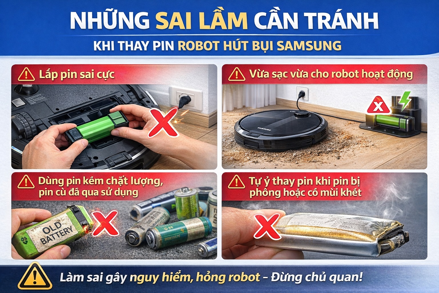 Những sai lầm cần tránh khi thay pin robot hút bụi Samsung