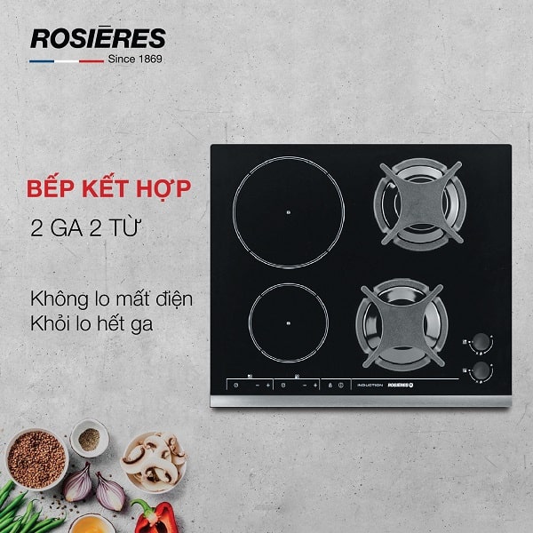 Bếp từ kết hợp ga Rosieres RGI622IN