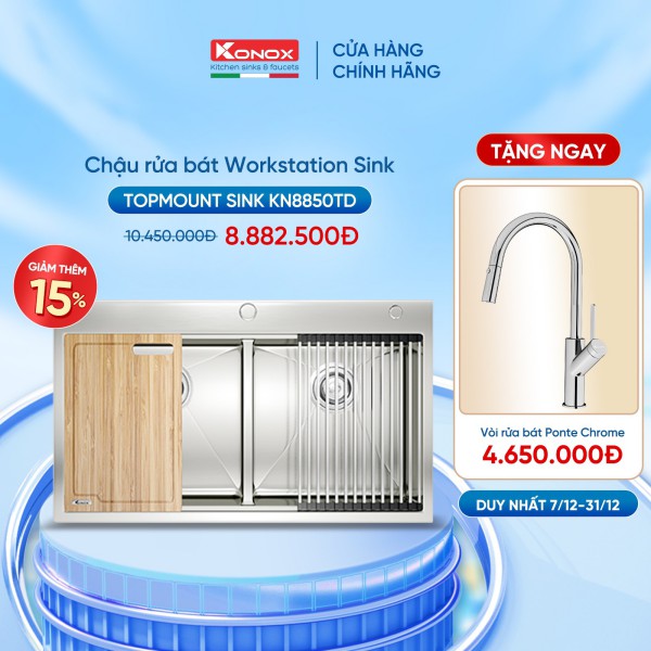 Chậu rửa chén bát Konox Workstation - Topmount Series KN8850TD