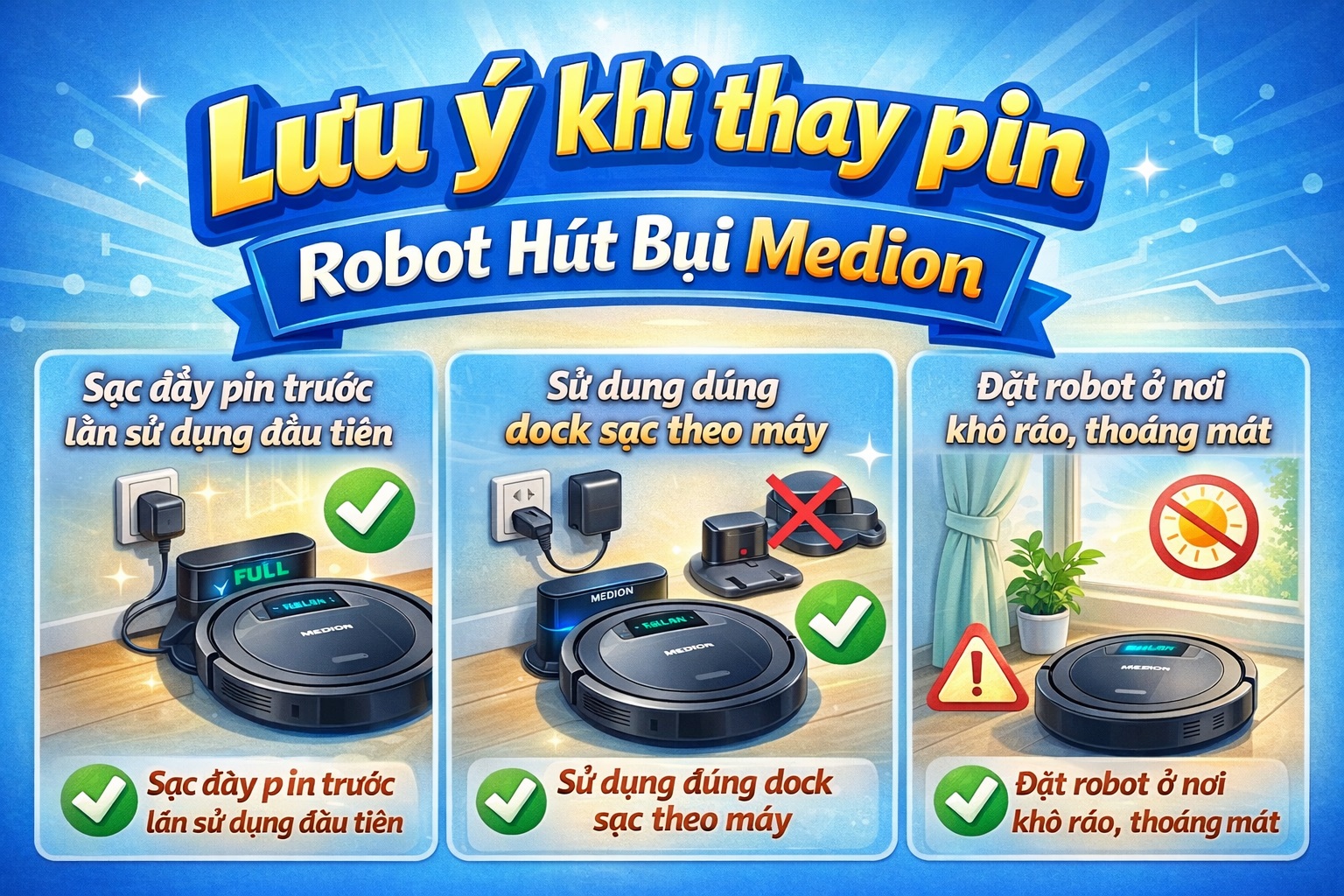 Lưu ý khi thay pin robot hút bụi Medion