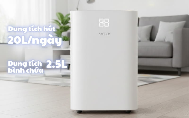 Dung tích máy hút ẩm Steiger