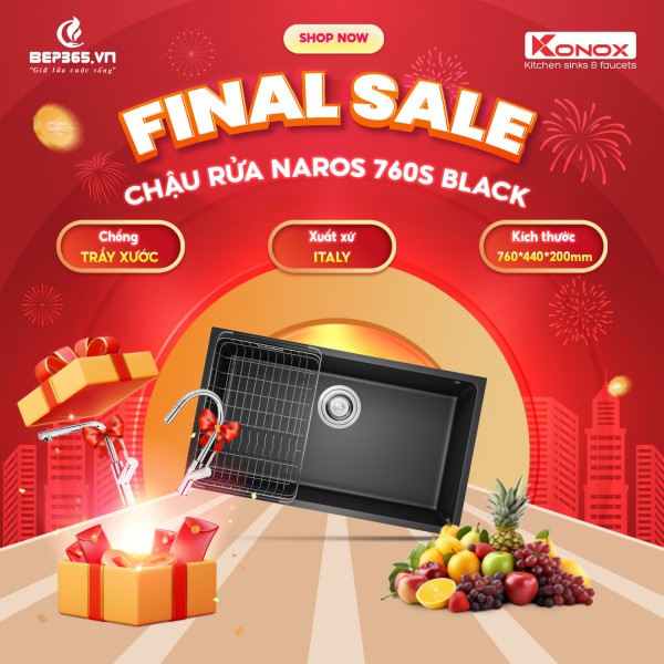 Chậu rửa bát đá Konox Naros 760S Black