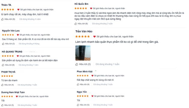 Đánh giá tốt của khách hàng về tủ lạnh samsung