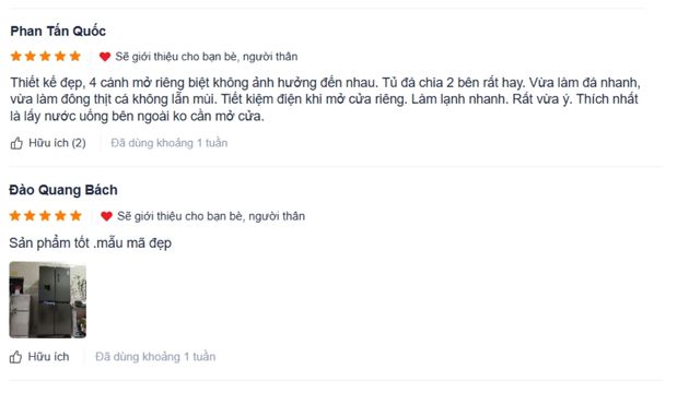 phản hồi tích cực của khách hàng về tủ lạnh samsung