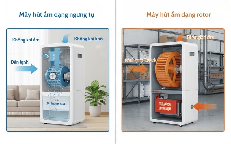 Phân biệt công nghệ hút ẩm phổ biến hiện nay