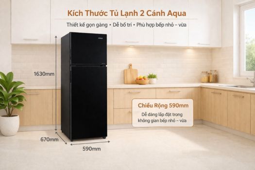Kích thước tủ lạnh 2 cánh Aqua