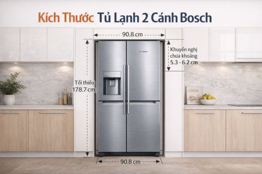 Kích thước tủ lạnh 2 cánh Bosch