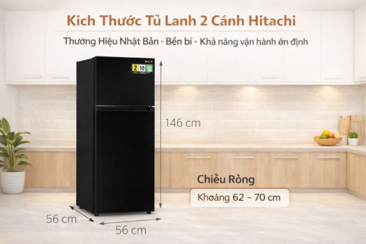 Kích thước tủ lạnh 2 cánh Hitachi