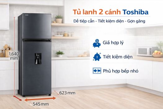 Kích thước tủ lạnh 2 cánh Toshiba