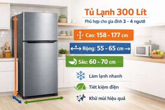 Kích thước tủ lạnh 300 lít