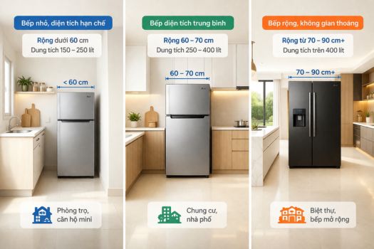 Lựa chọn kích thước theo không gian bếp