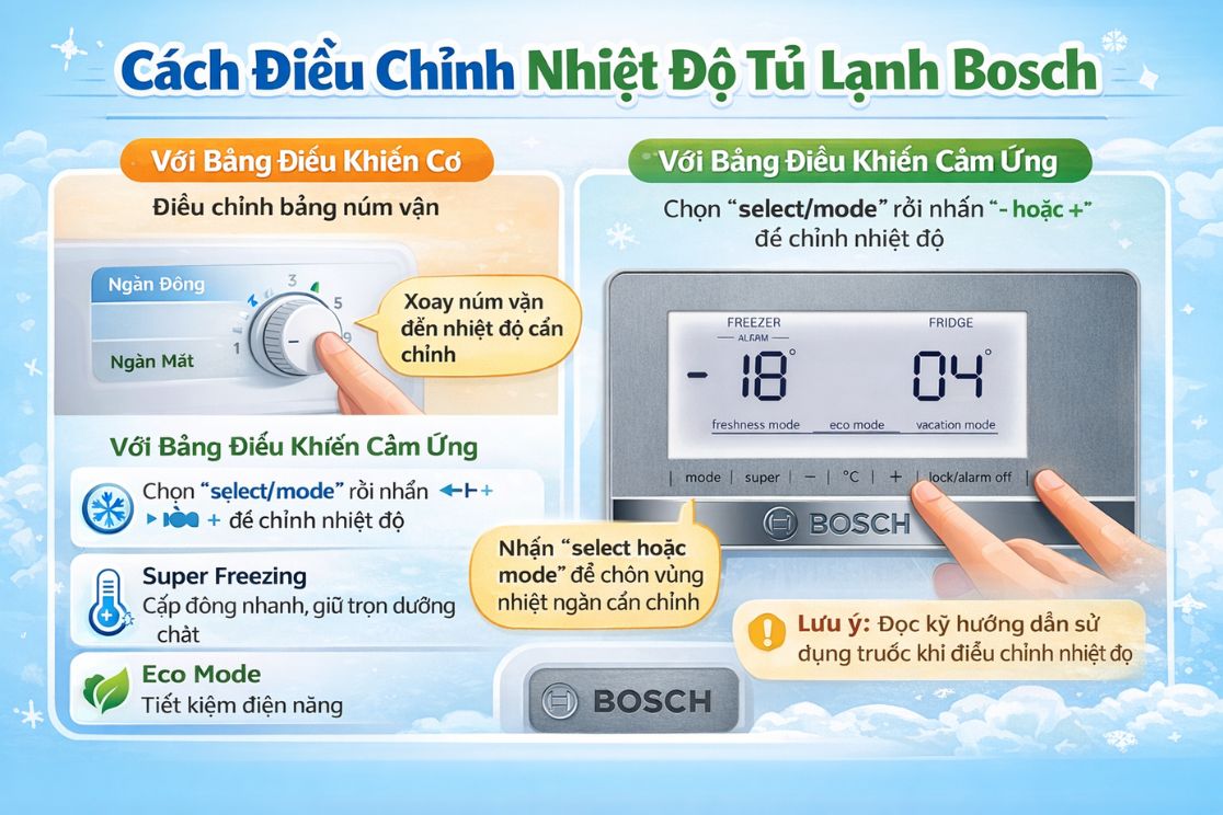 Cách điều chỉnh nhiệt độ tủ lạnh Bosch