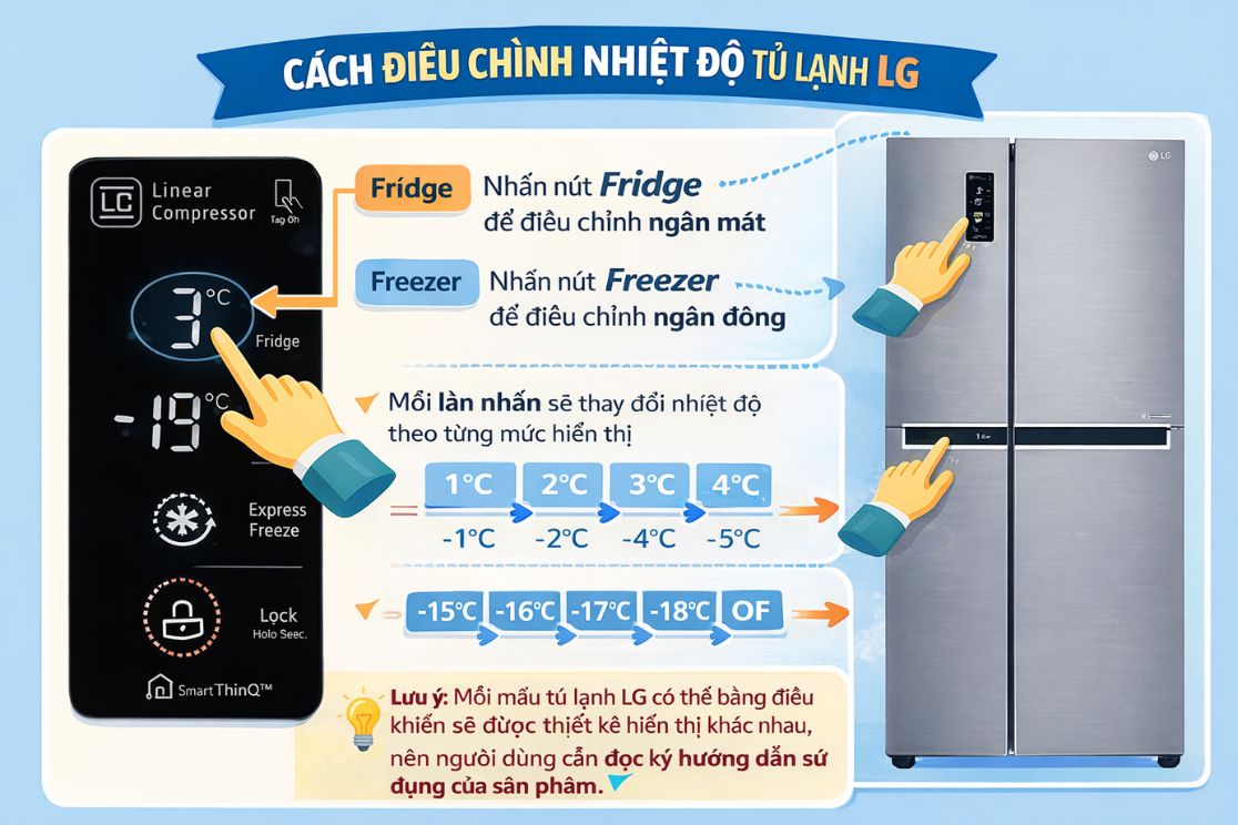Cách điều chỉnh nhiệt độ tủ lạnh LG