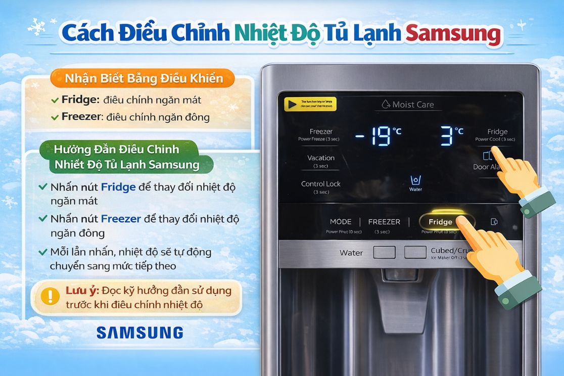 Cách điều chỉnh nhiệt độ tủ lạnh Samsung