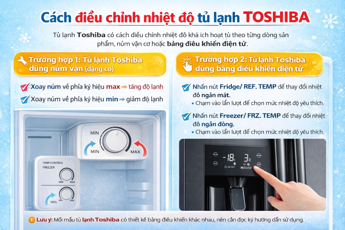 Cách điều chỉnh nhiệt độ tủ lạnh Toshiba