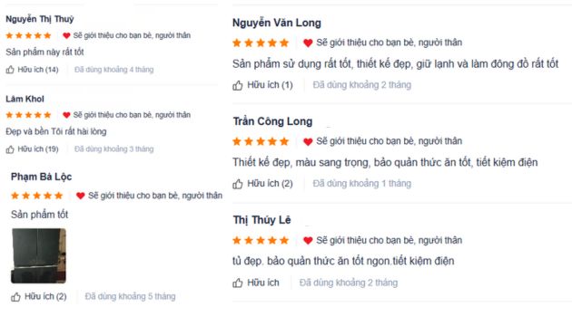 Đánh giá từ khách hàng về tủ lạnh Electrolux