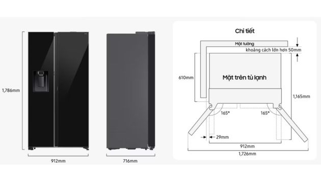 Kích thước tủ lạnh side by side