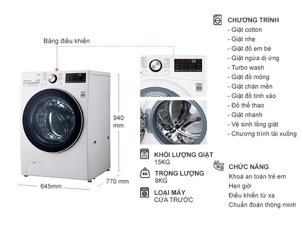Máy giặt LG Inverter 15 Kg F2515STGW