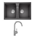 Combo Chậu rửa bát Bosch Blanco LEXA 8 Rock Grey 524961 + Vòi rửa bát Blanco MIDA Chrome