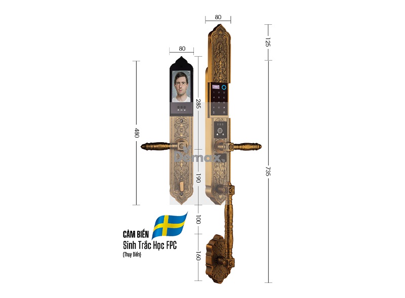 Khóa cửa đại sảnh biệt thự Demax SL988 GB Brass App Wifi