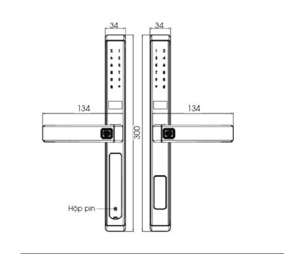 kích thước Khóa cửa điện tử chống nước Demax SL688 2SF App Wifi 
